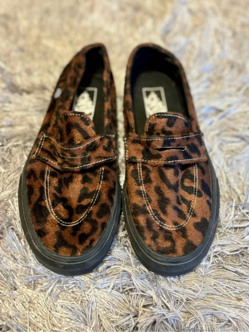 Vans Leopard Print Slip-On Loafers Sneakers - Brown & Black